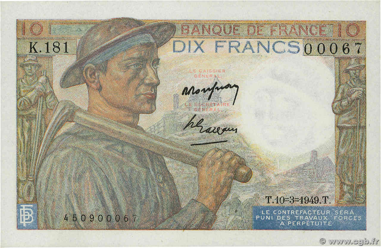 10 Francs MINEUR Numéro spécial FRANKREICH  1949 F.08.20 ST