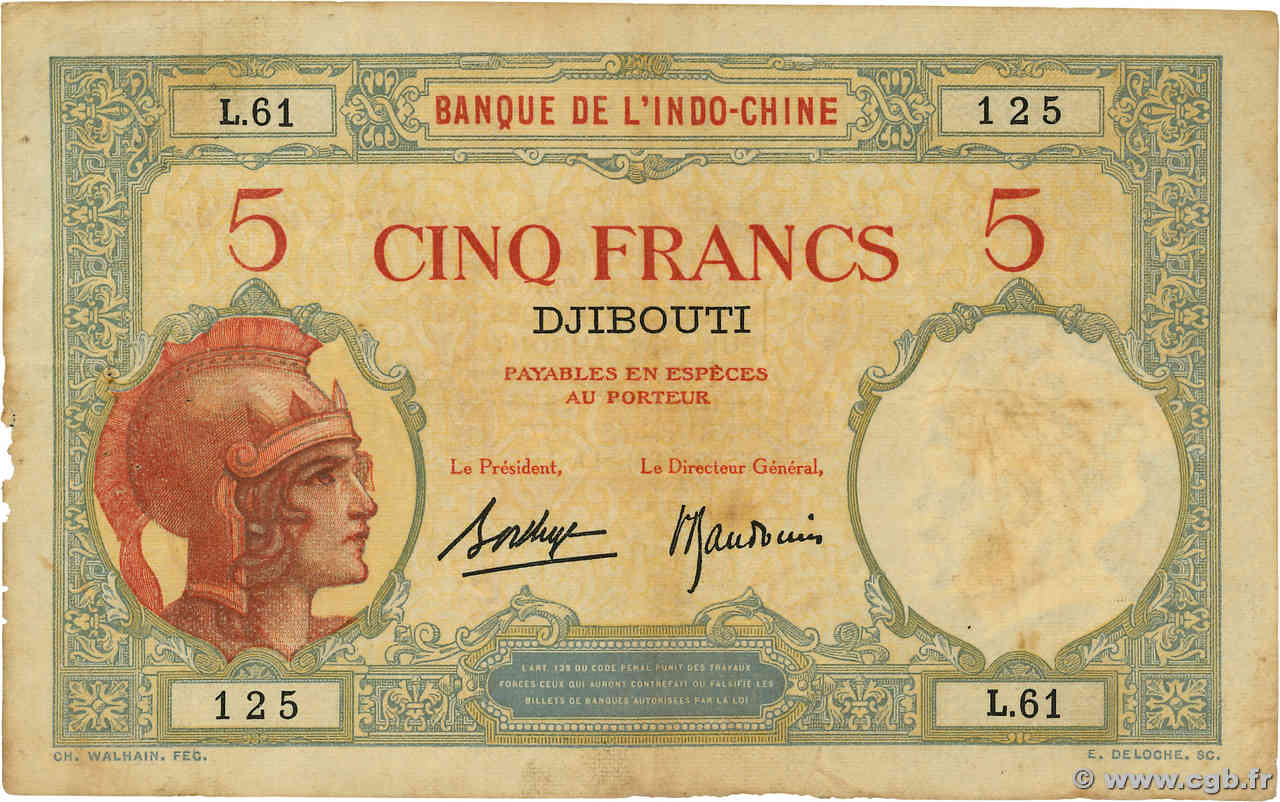 5 Francs DSCHIBUTI   1936 P.06b fS