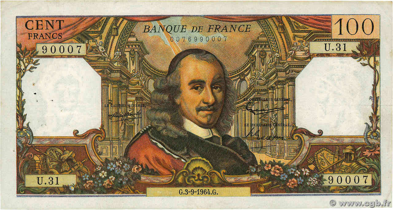 100 Francs CORNEILLE FRANCIA  1964 F.65.03 MBC