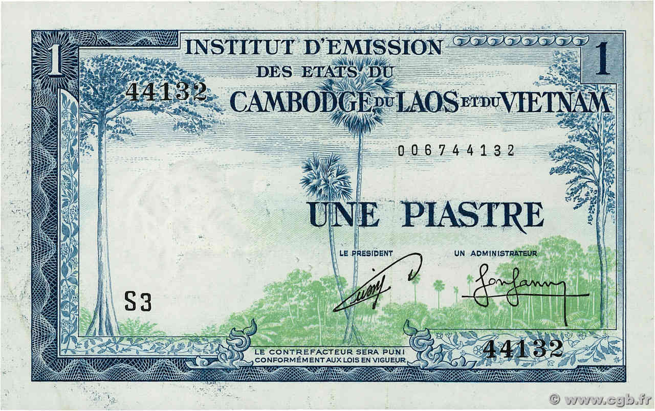 1 Piastre - 1 Riel INDOCHINE FRANÇAISE  1954 P.094 TTB+