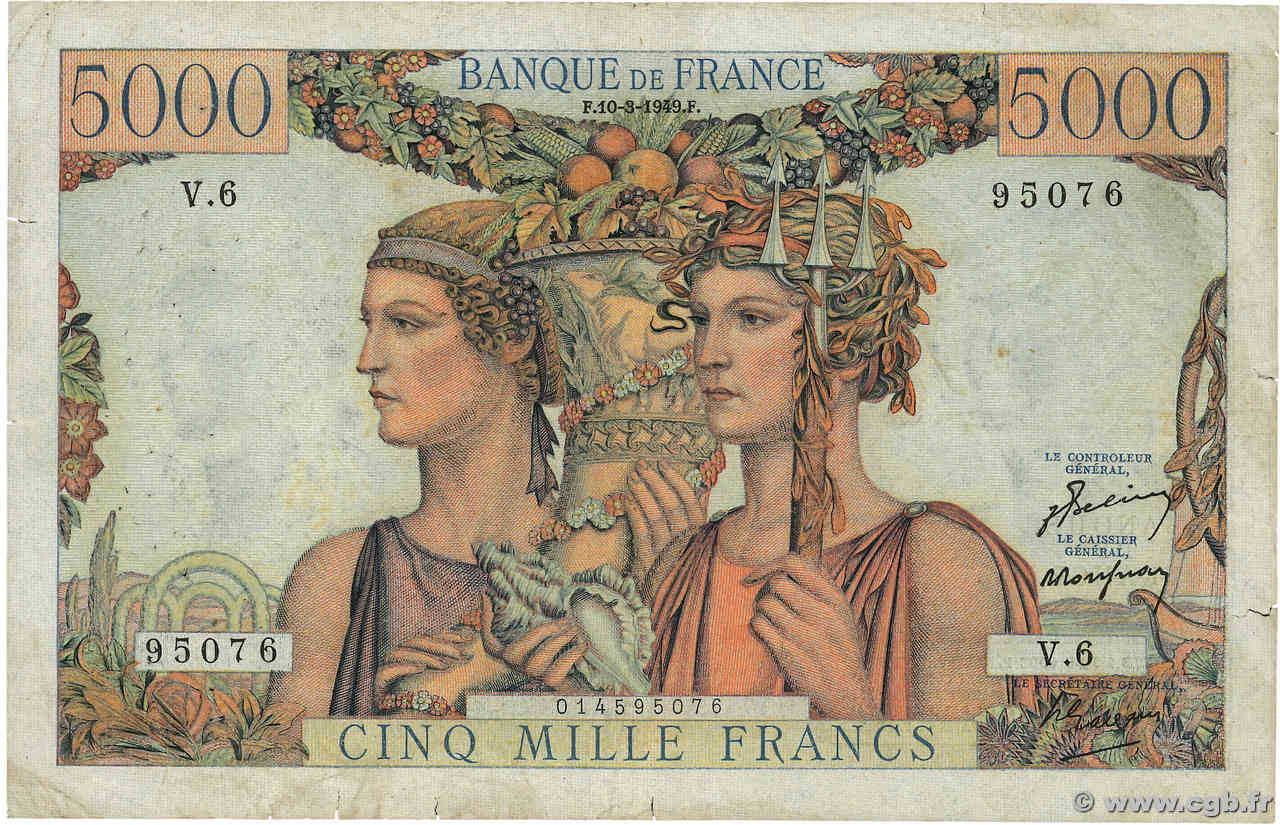 5000 Francs TERRE ET MER FRANCE  1949 F.48.01 pr.TB