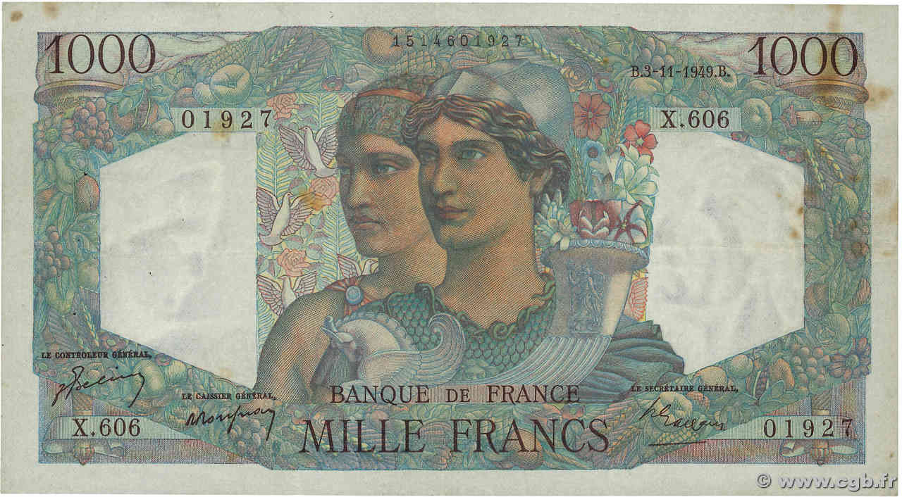 1000 Francs MINERVE ET HERCULE FRANCIA  1949 F.41.29 BC+
