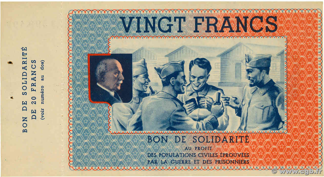 20 Francs BON DE SOLIDARITÉ FRANCE régionalisme et divers  1941 KL.08C3 SPL