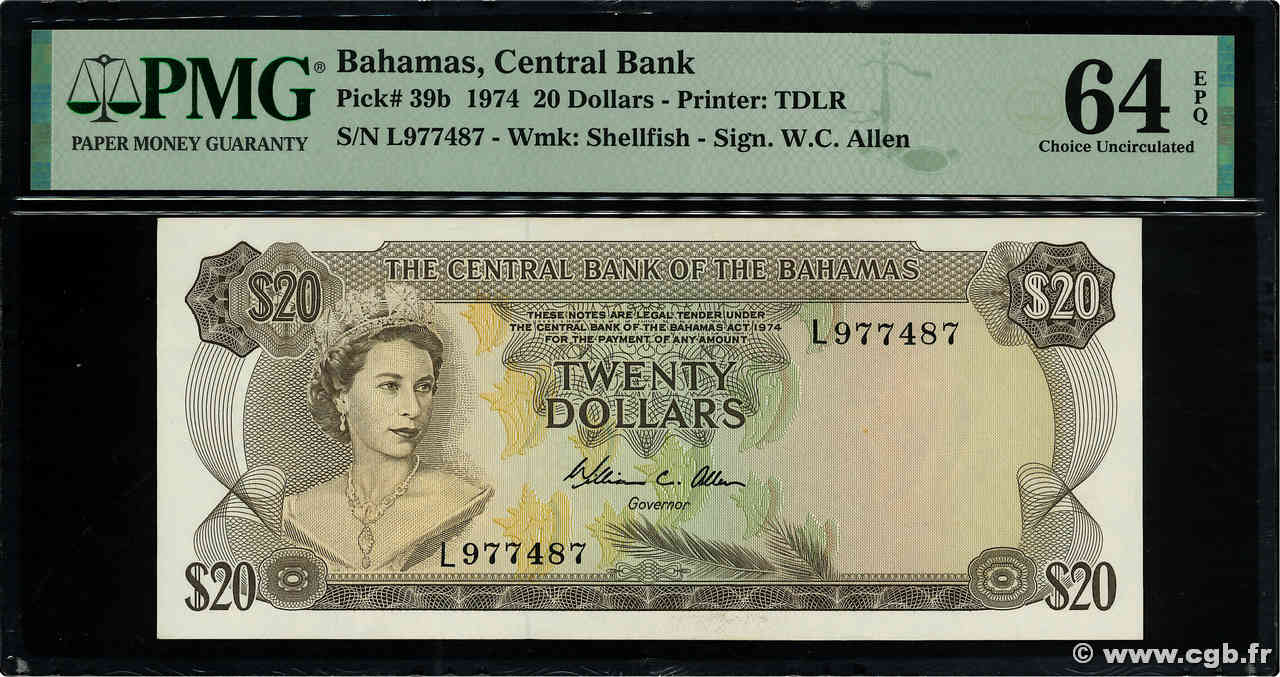 20 Dollars BAHAMAS  1974 P.39b UNC-