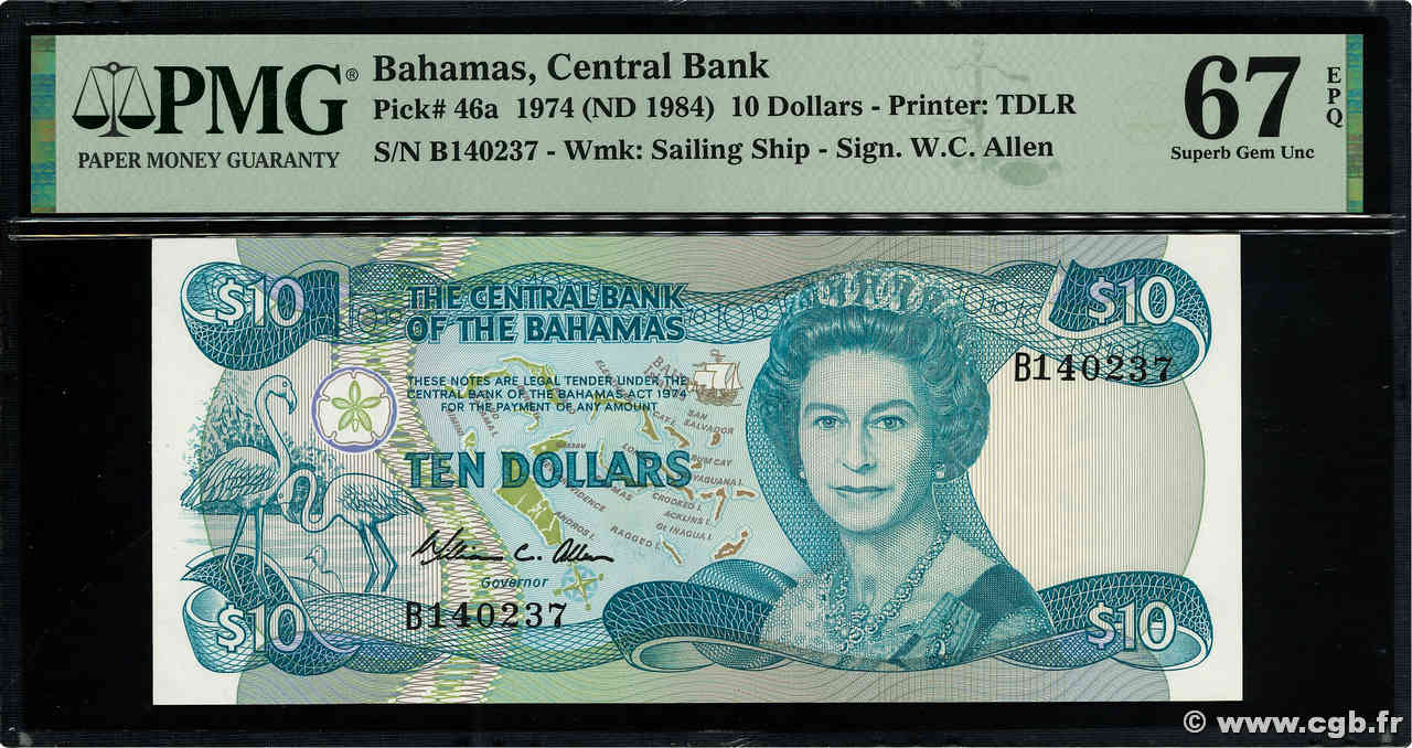 10 Dollars BAHAMAS  1984 P.46a UNC