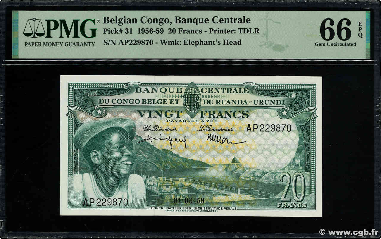 20 Francs BELGIAN CONGO  1959 P.31 UNC