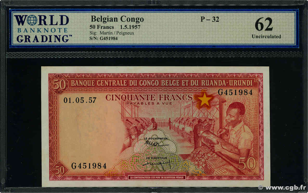 50 Francs BELGIAN CONGO  1957 P.32 UNC-