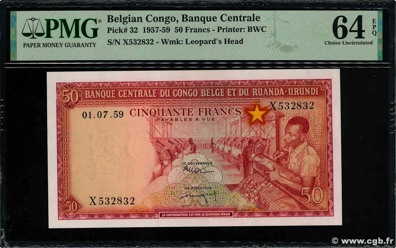 50 Francs BELGA CONGO  1959 P.32 SC+