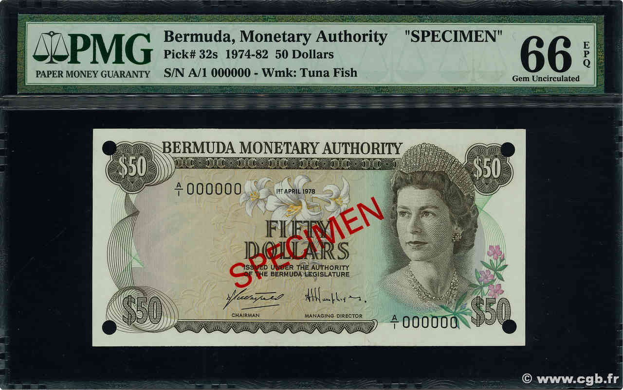 50 Dollars Spécimen BERMUDA  1978 P.32bs UNC