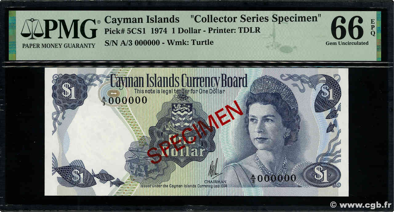 1 Dollar Spécimen ÎLES CAIMANS  1974 P.05CS1 NEUF