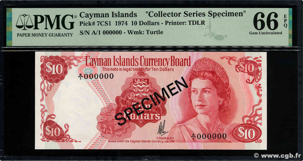 10 Dollars Spécimen ISOLE CAYMAN  1974 P.07CS1 FDC