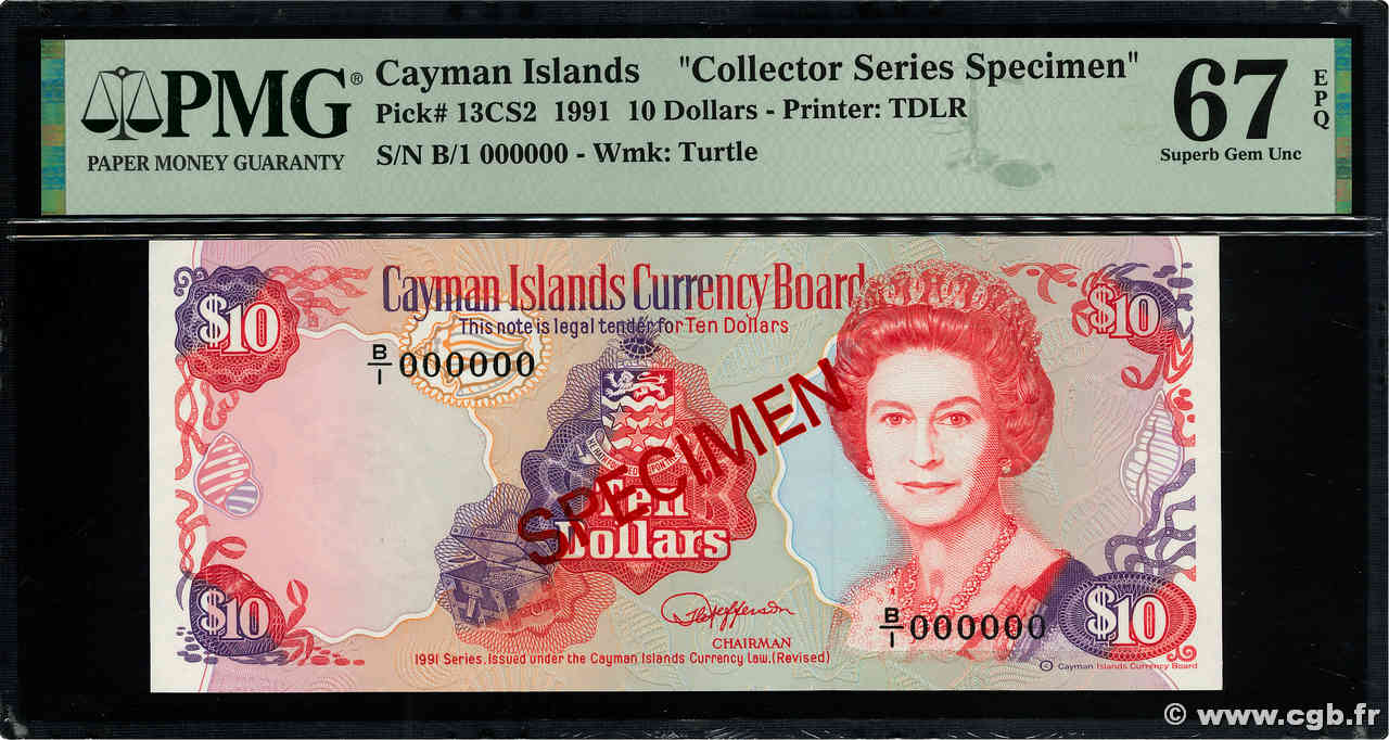 10 Dollars Spécimen CAYMANS ISLANDS  1991 P.13CS2 UNC