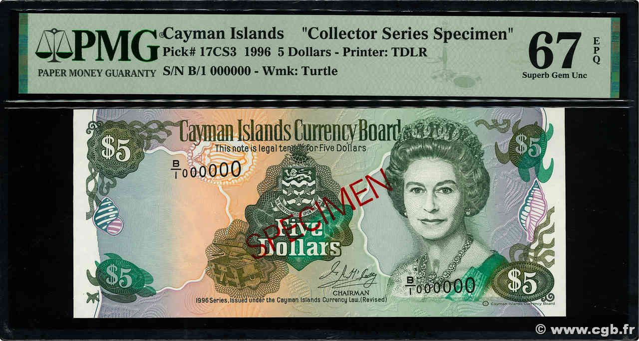 5 Dollars Spécimen ÎLES CAIMANS  1996 P.17CS3 NEUF