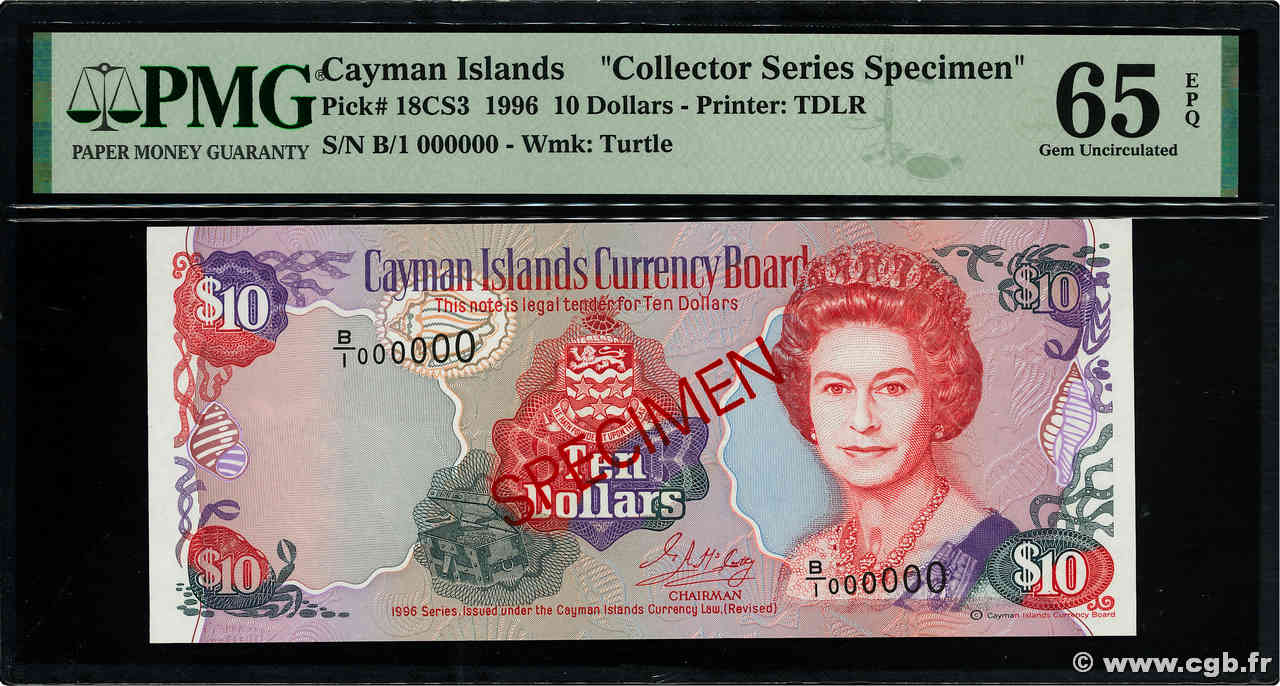 10 Dollars Spécimen ISLAS CAIMáN  1996 P.18CS3 FDC