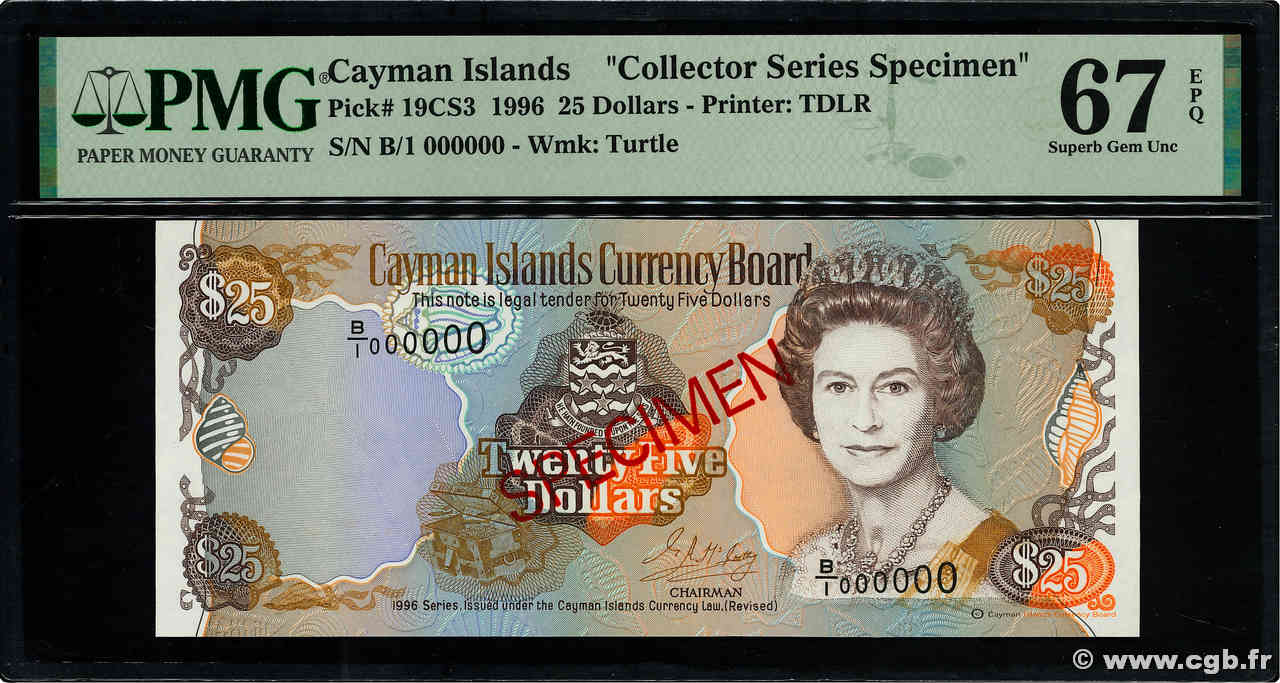 25 Dollars Spécimen ÎLES CAIMANS  1996 P.19CS3 NEUF