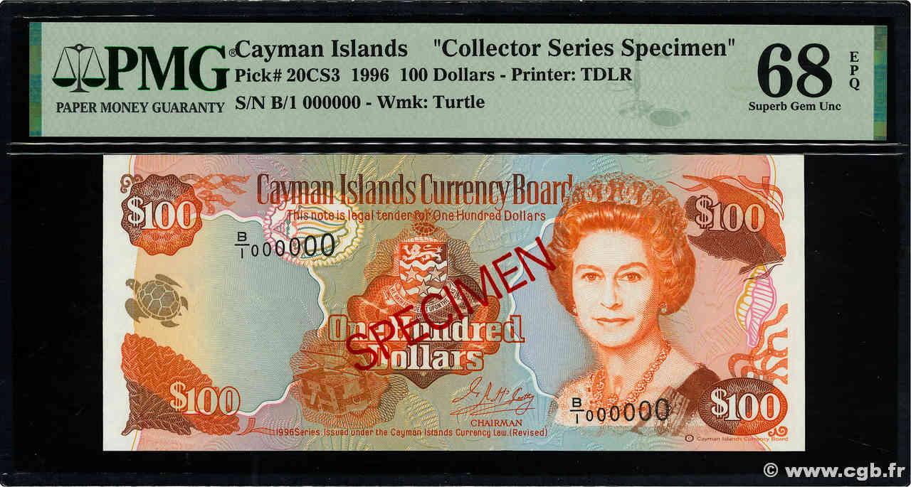 100 Dollars Spécimen ÎLES CAIMANS  1996 P.20CS3 NEUF