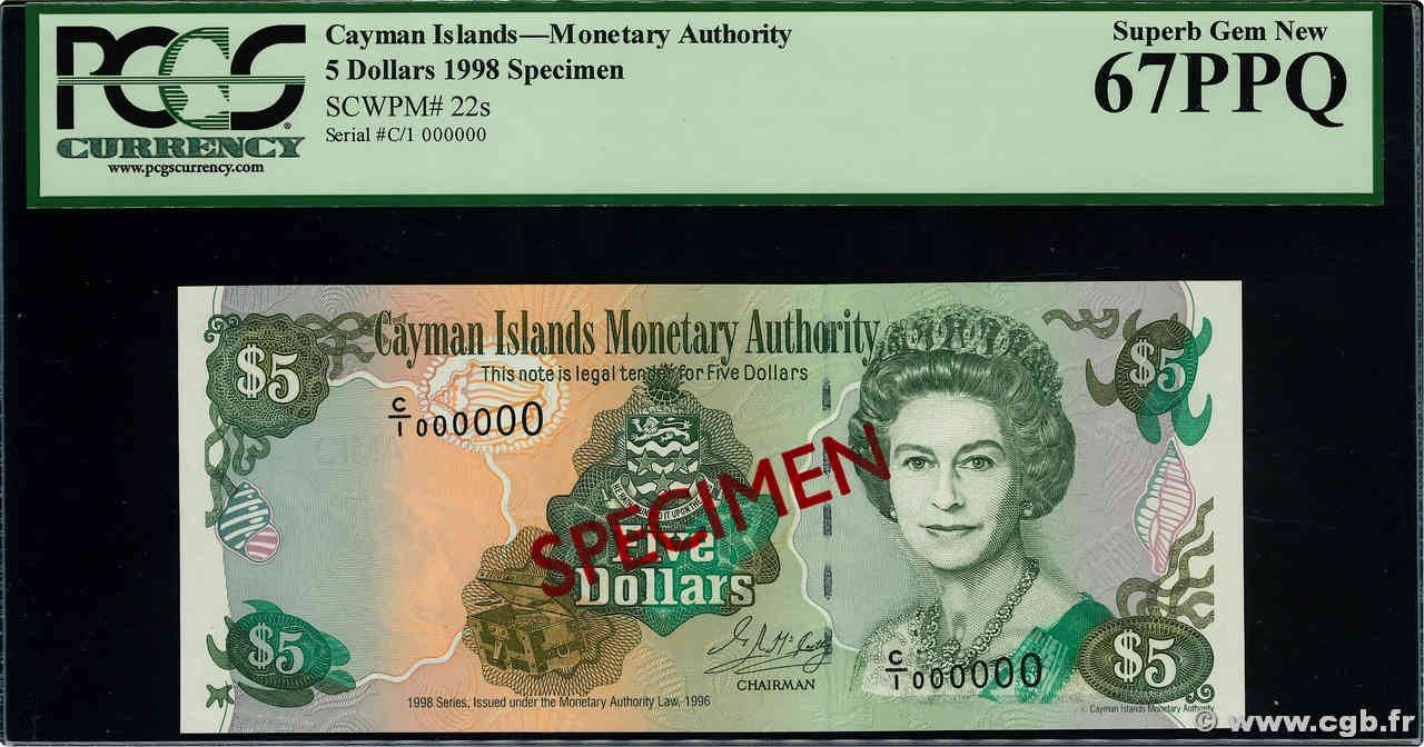 5 Dollars Spécimen CAYMAN ISLANDS  1998 P.22s UNC