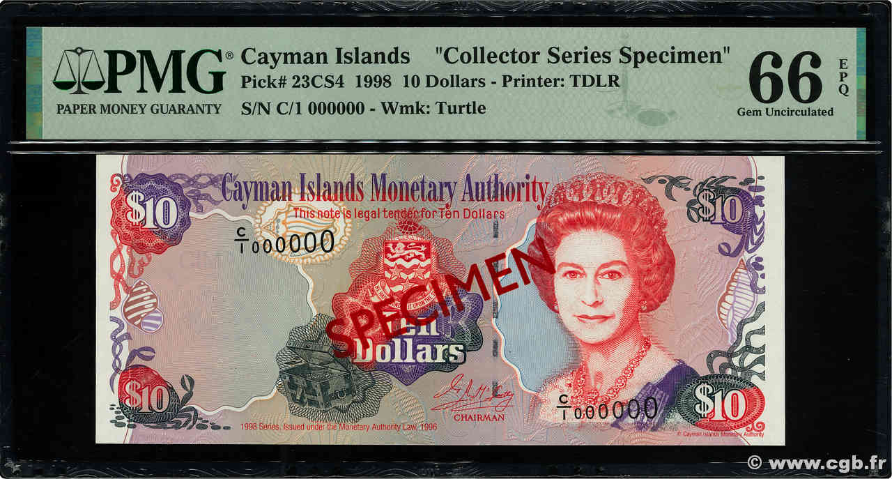 10 Dollars Spécimen ISOLE CAYMAN  1998 P.23CS4 FDC