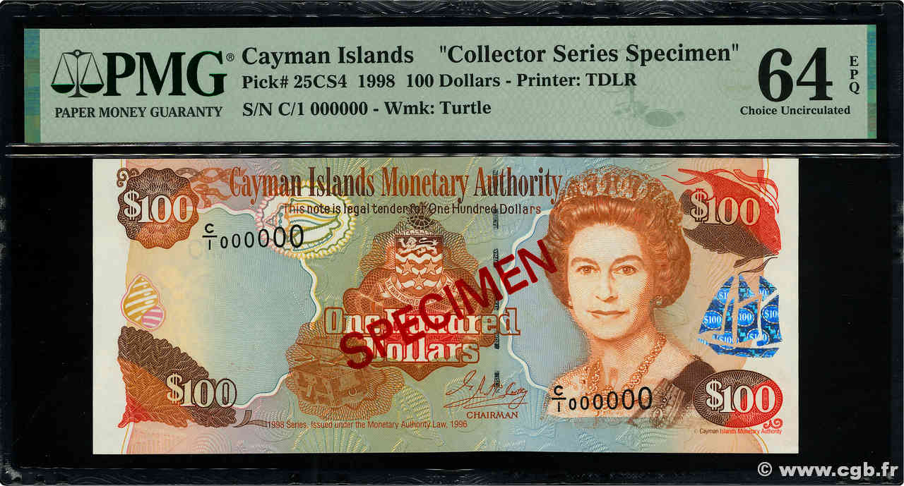 100 Dollars Spécimen ISLAS CAIMáN  1998 P.25CS4 SC+