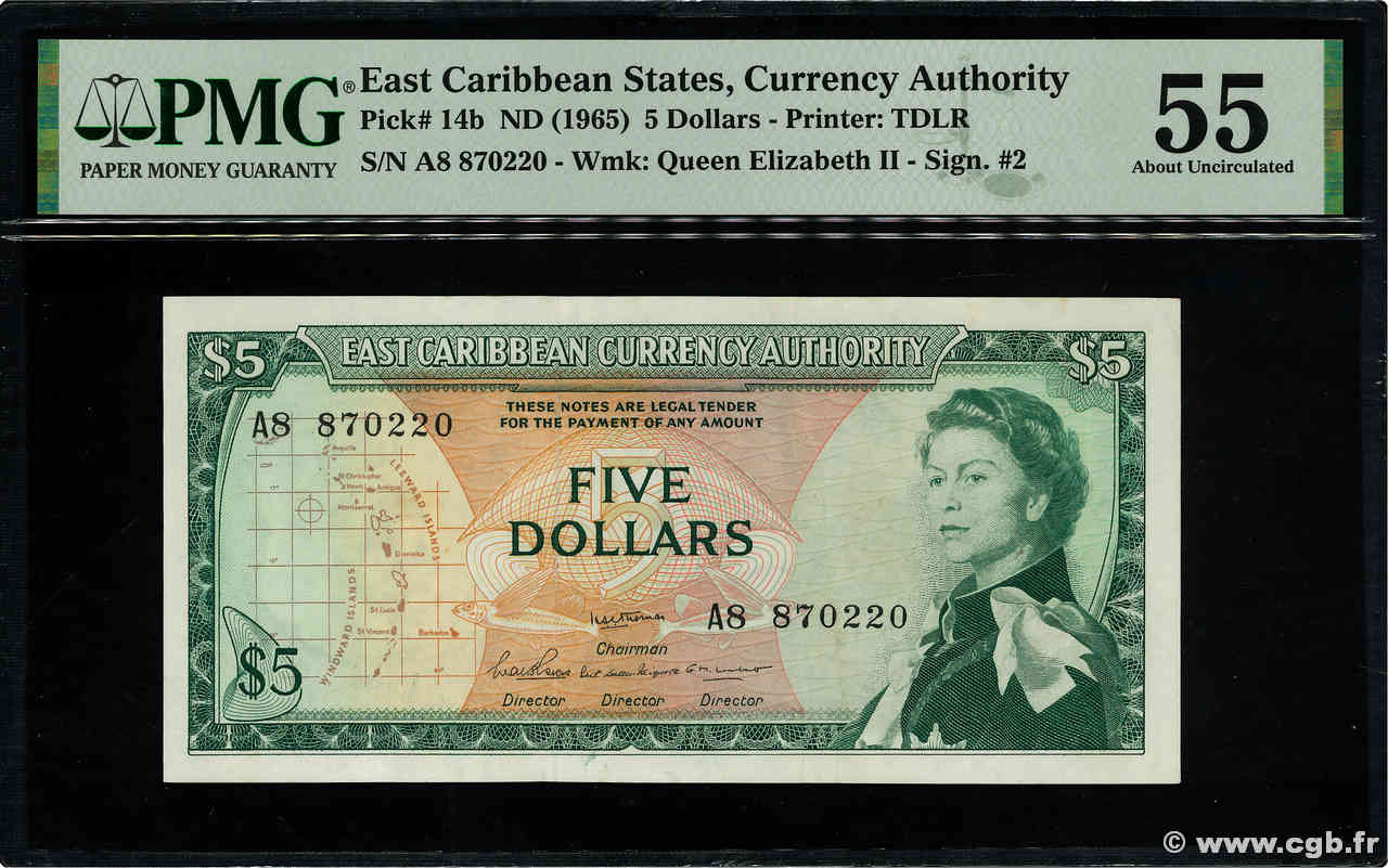 5 Dollars CARIBBEAN   1965 P.14b AU