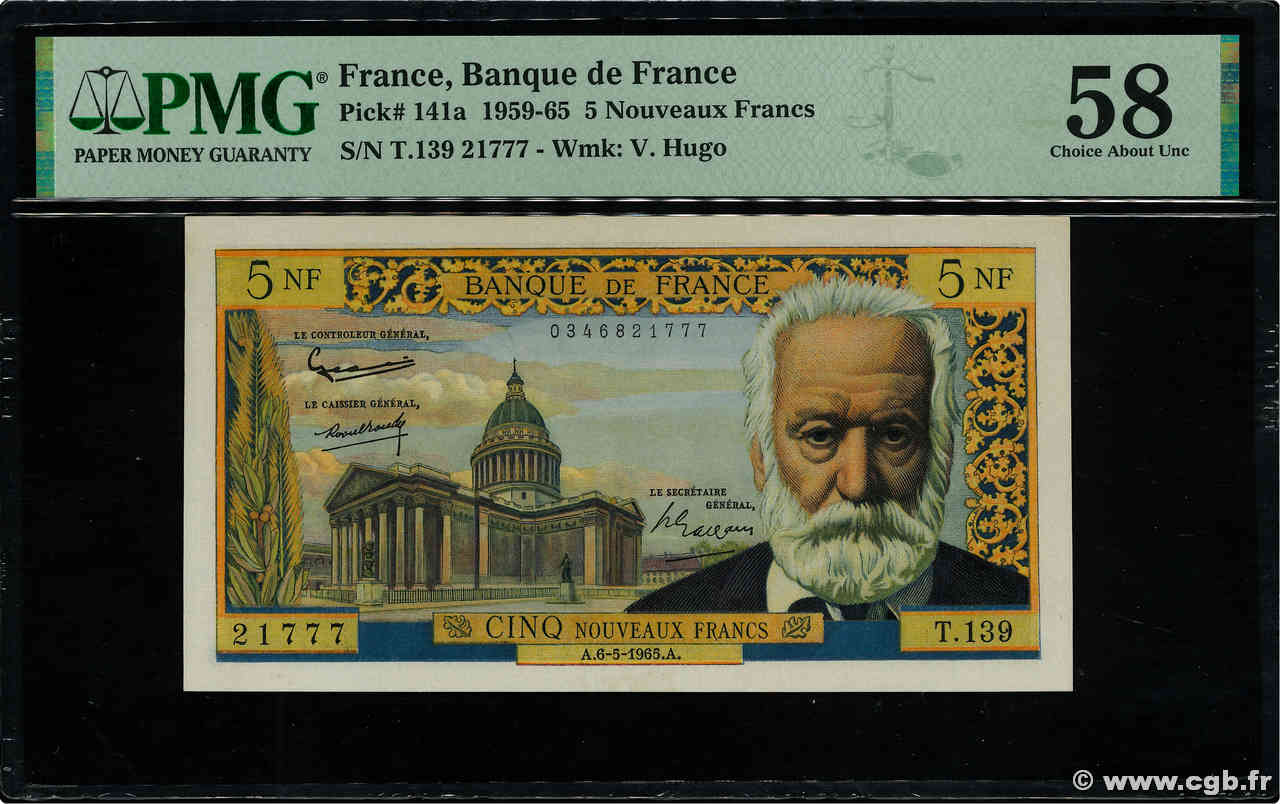 5 Nouveaux Francs VICTOR HUGO FRANCE  1965 F.56.18 AU