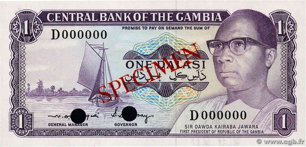 1 Dalasi Spécimen GAMBIA  1971 P.04cs UNC