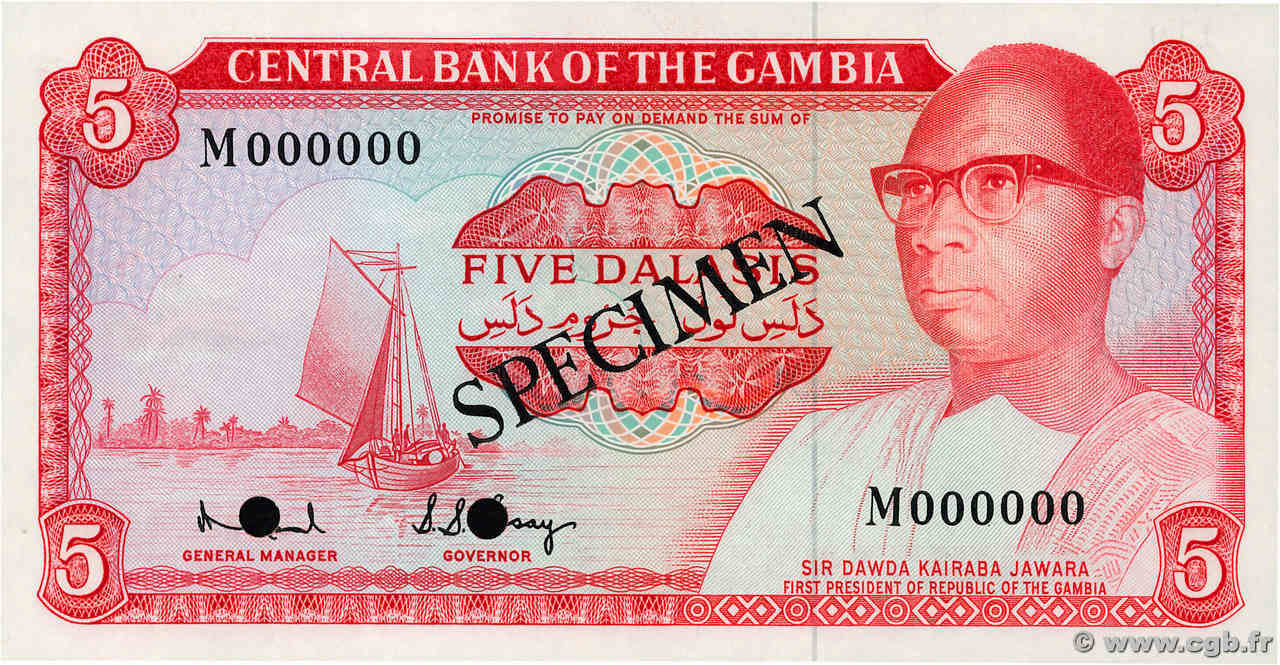 5 Dalasis Spécimen GAMBIA  1972 P.05cs UNC