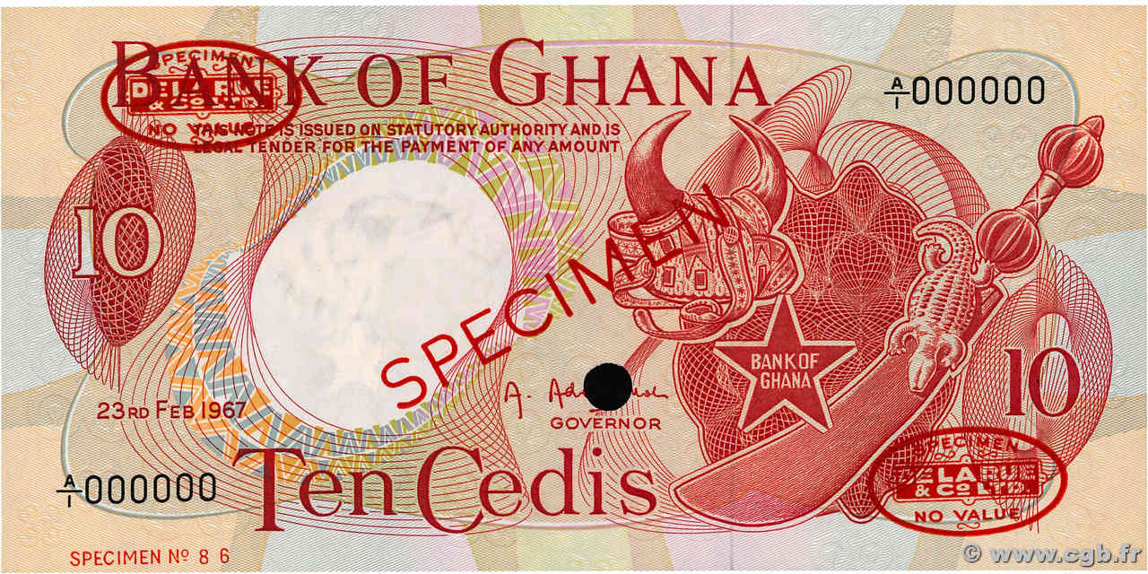 10 Cedis Spécimen GHANA  1967 P.12as NEUF