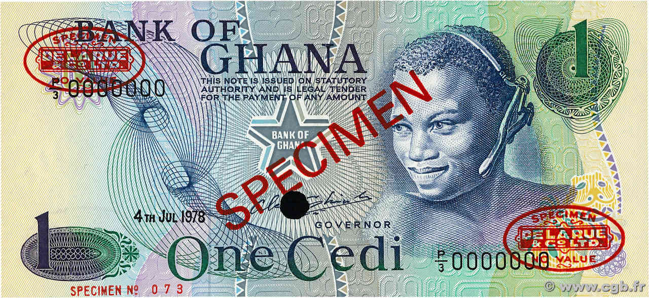 1 Cedi Spécimen GHANA  1978 P.13ds UNC