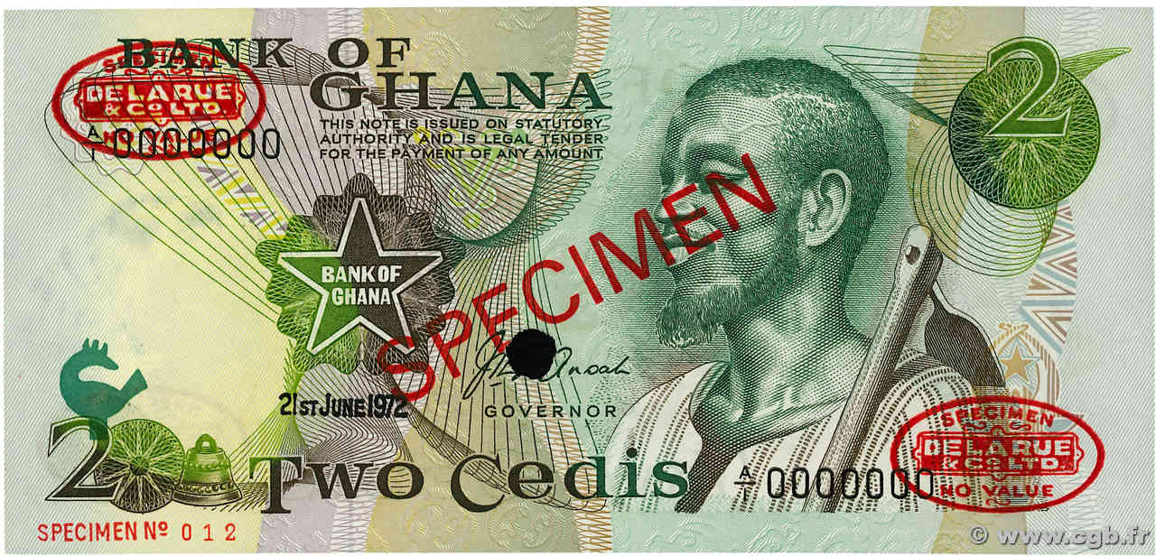 2 Cedis Spécimen GHANA  1972 P.14as ST