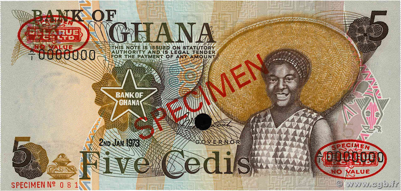 5 Cedis Spécimen GHANA  1973 P.15as NEUF