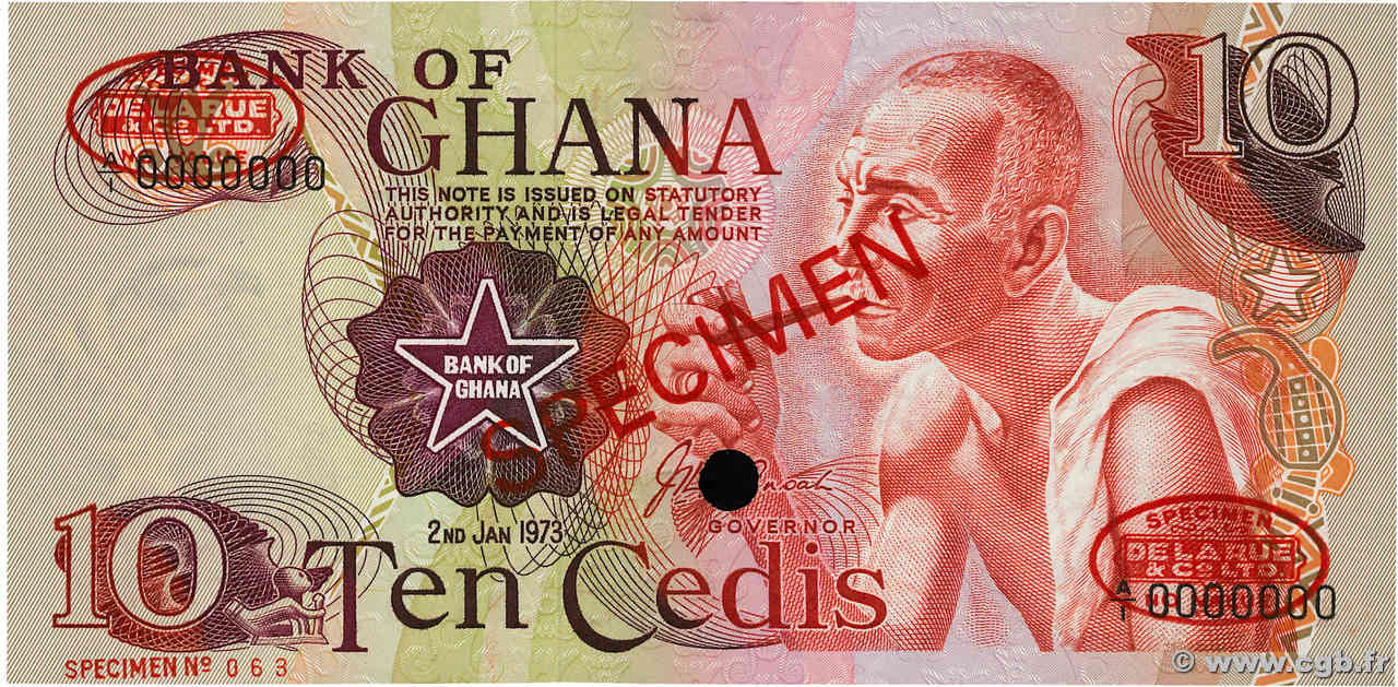 10 Cedis Spécimen GHANA  1973 P.16as UNC