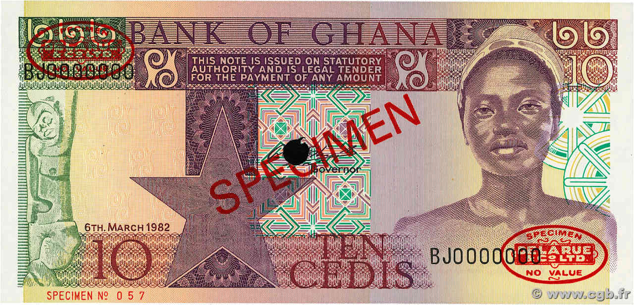 10 Cedis Spécimen GHANA  1982 P.20ds UNC