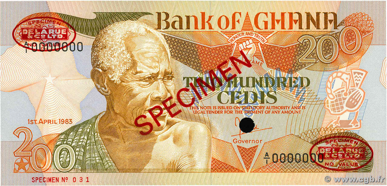 200 Cedis Spécimen GHANA  1983 P.27as ST