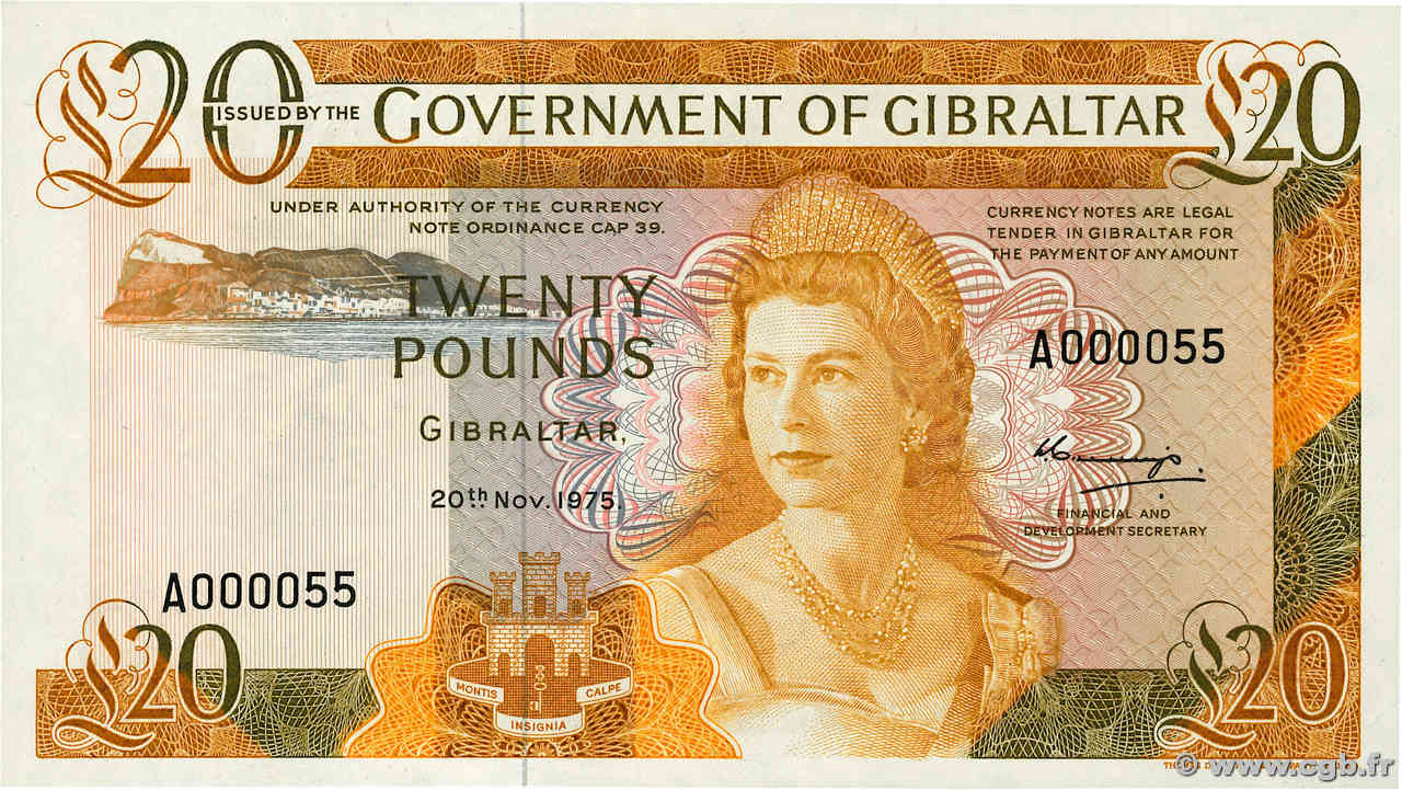 20 Pounds Petit numéro GIBRALTAR  1975 P.23a FDC