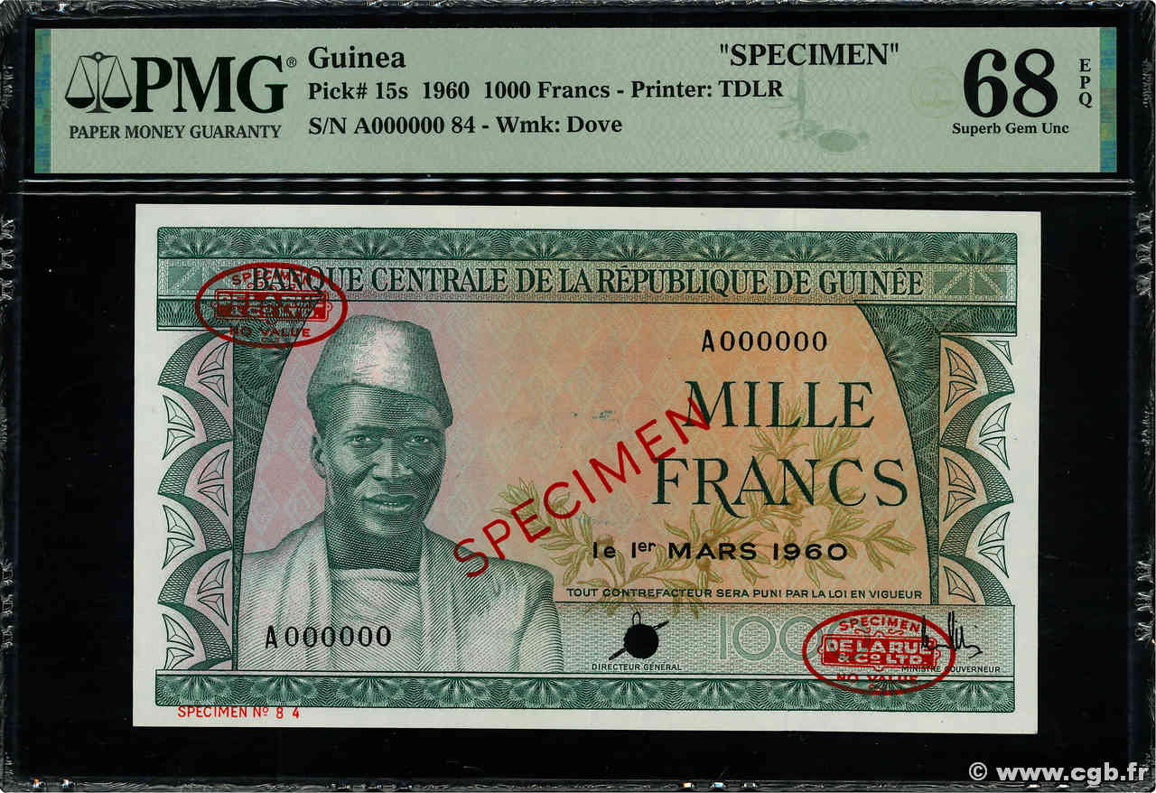 1000 Francs Spécimen GUINÉE  1960 P.15s NEUF