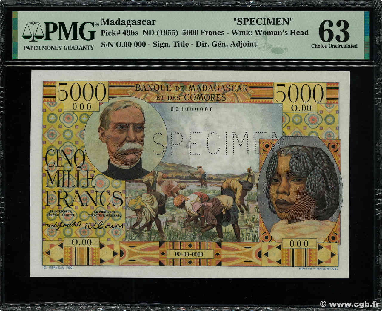 5000 Francs Spécimen MADAGASCAR  1950 P.049bs UNC-