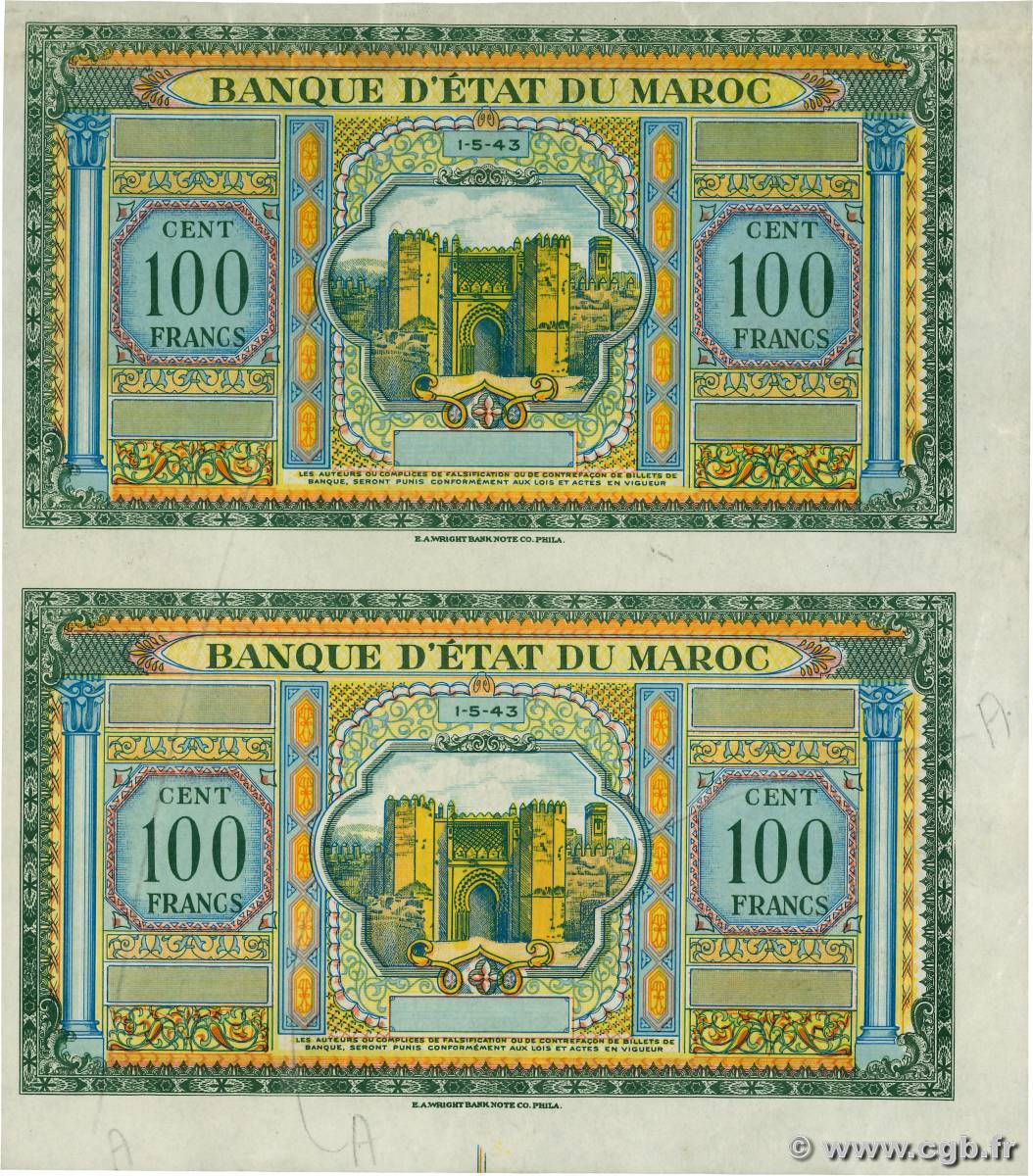 100 Francs Épreuve MAROC  1943 P.27 SPL