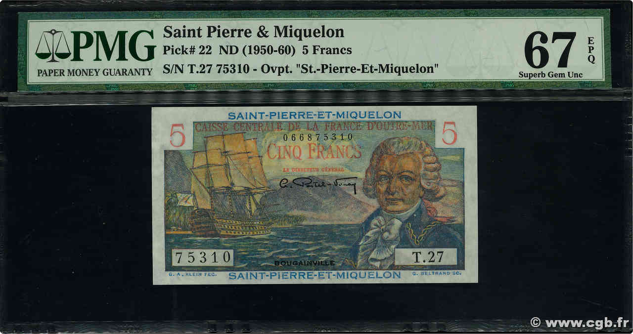 5 Francs Bougainville SAINT PIERRE E MIQUELON  1946 P.22 FDC