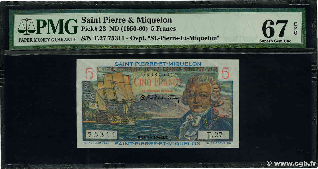 5 Francs Bougainville SAN PEDRO Y MIGUELóN  1946 P.22 FDC