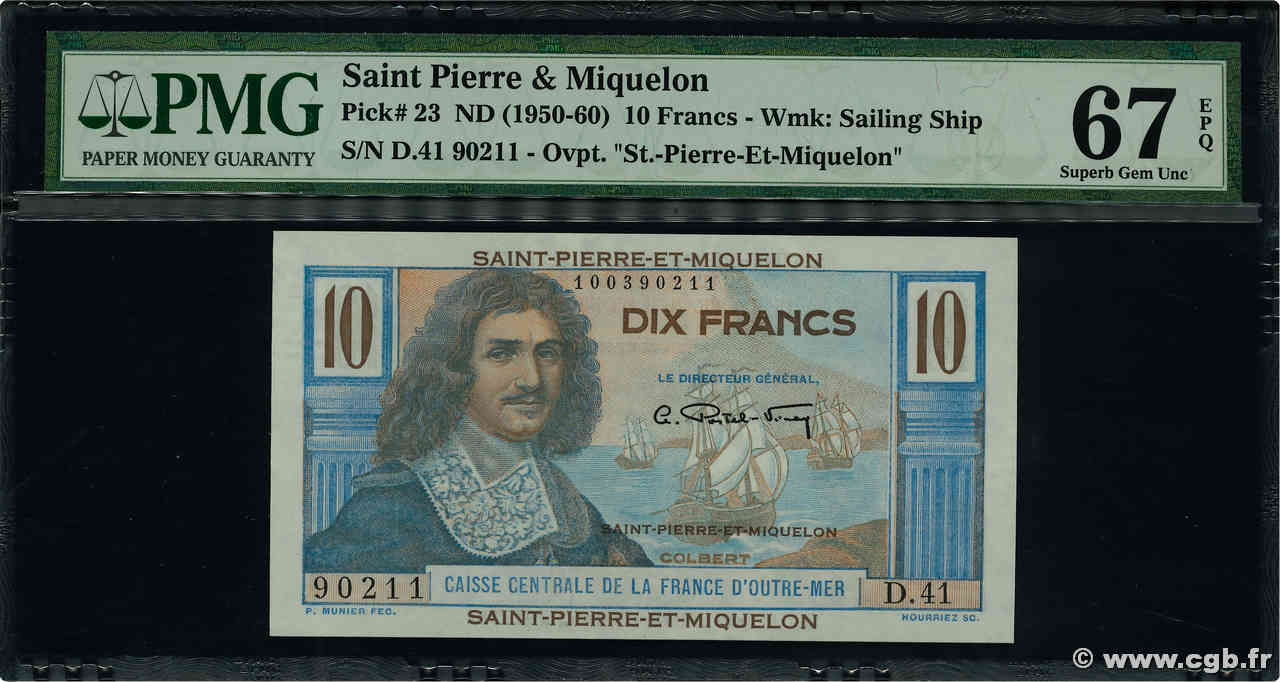 10 Francs Colbert SAINT PIERRE AND MIQUELON  1946 P.23 UNC