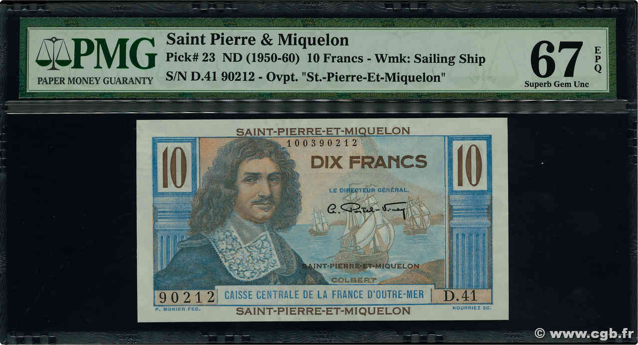 10 Francs Colbert SAINT PIERRE E MIQUELON  1946 P.23 FDC