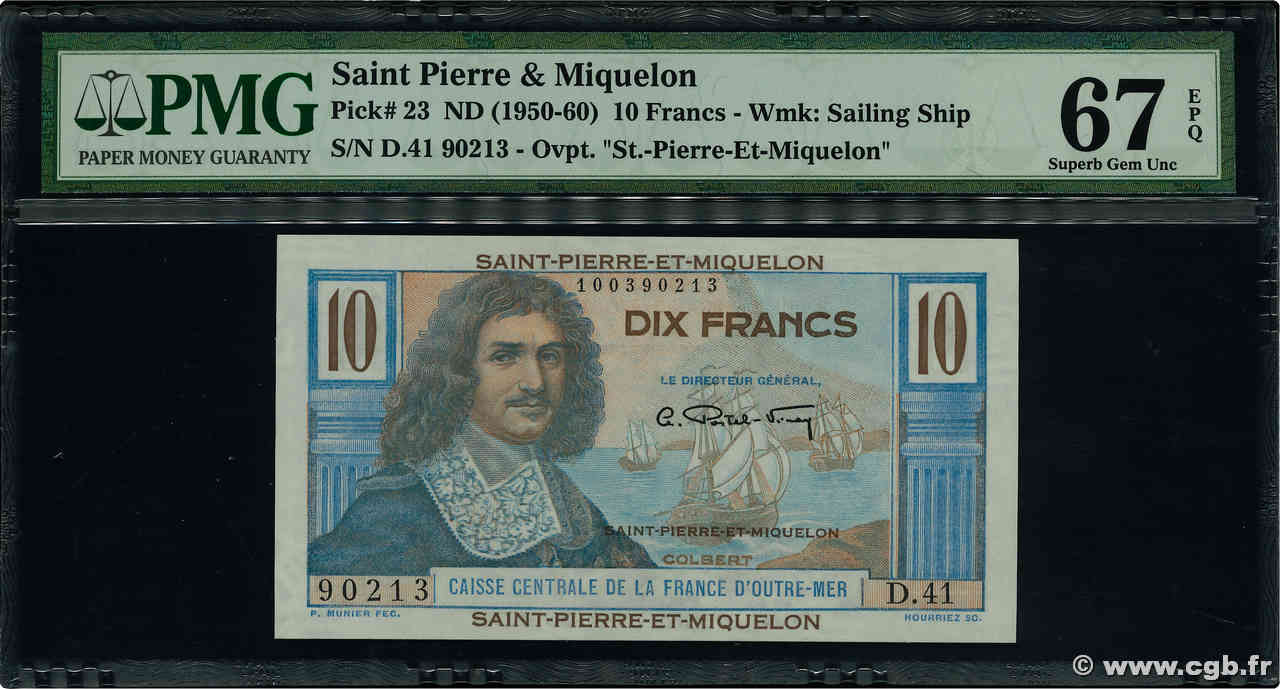 10 Francs Colbert SAINT PIERRE AND MIQUELON  1946 P.23 UNC