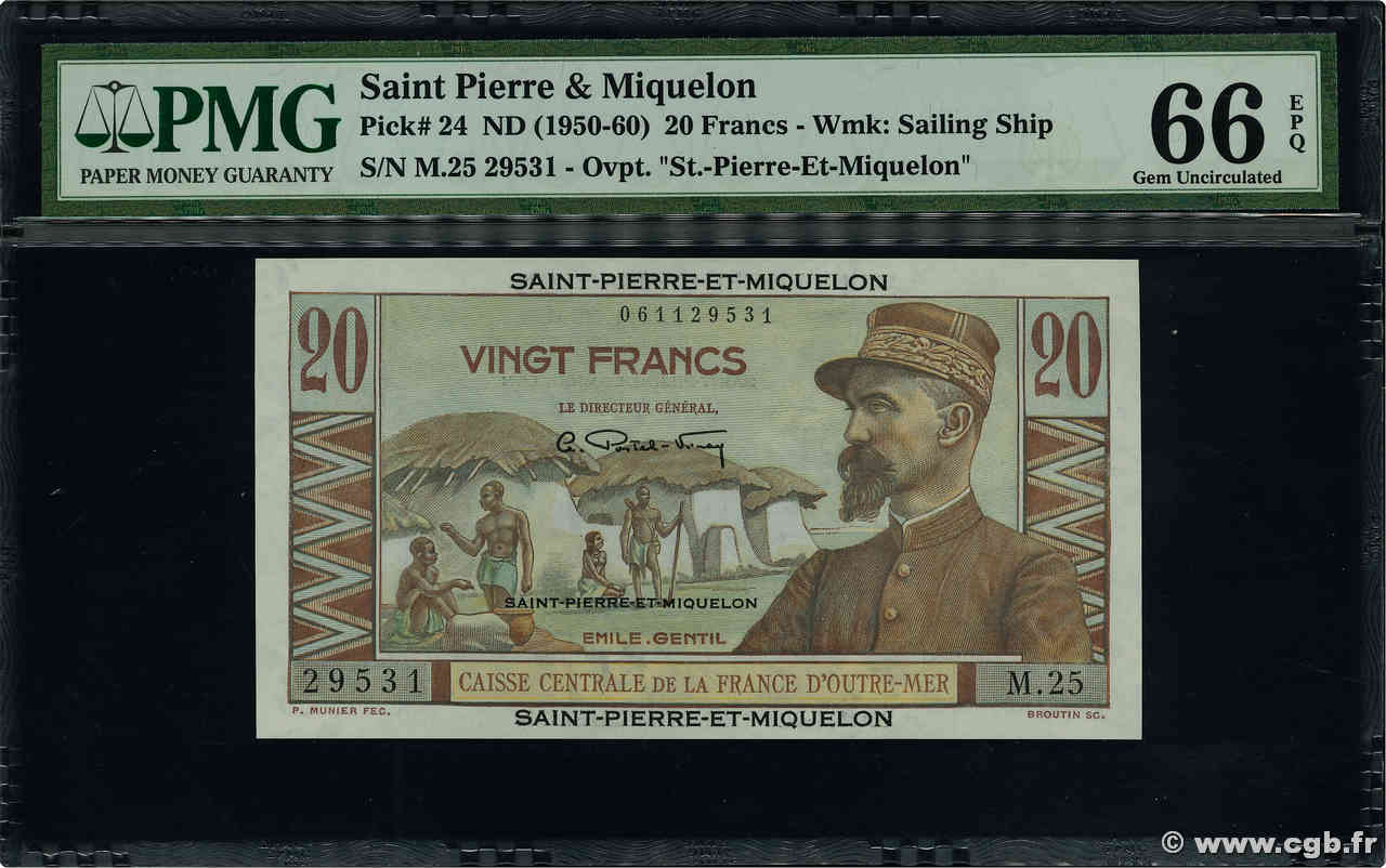 20 Francs Émile Gentil SAINT PIERRE AND MIQUELON  1946 P.24 UNC