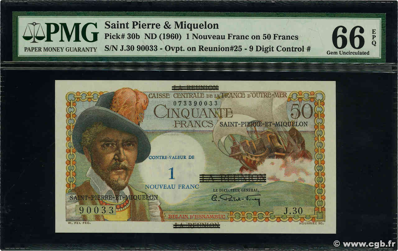 1 NF sur 50 Francs Belain d Esnambuc SAINT PIERRE E MIQUELON  1960 P.30b FDC