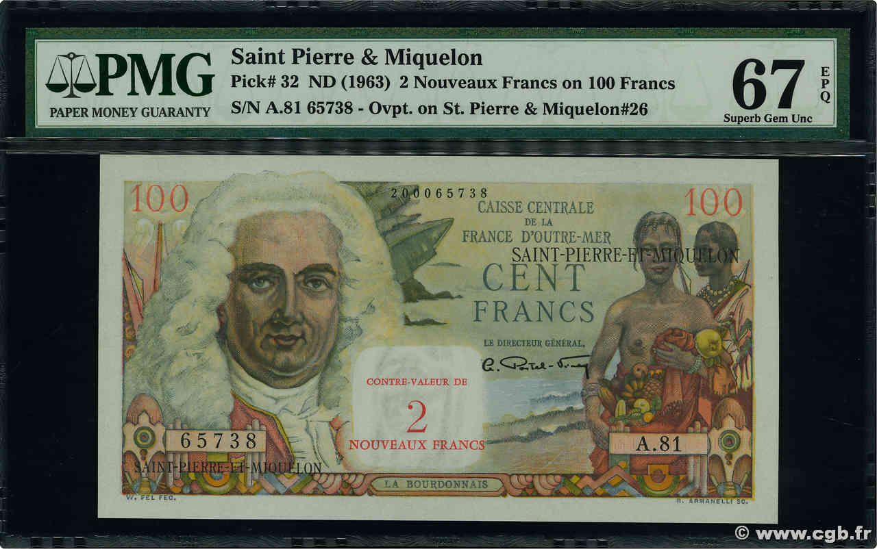 2 NF sur 100 Francs La Bourdonnais SAINT PIERRE AND MIQUELON  1960 P.32 UNC