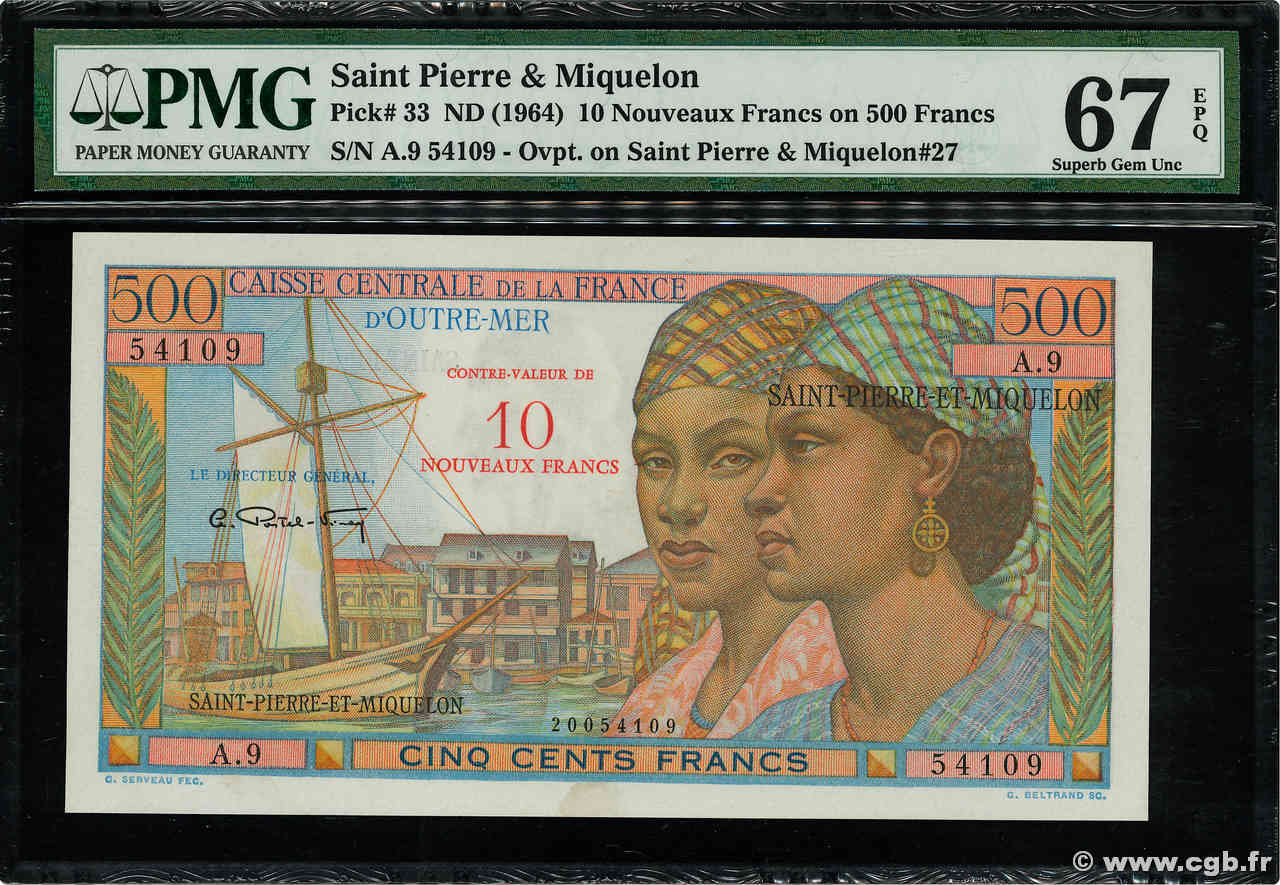 10 NF sur 500 Francs Pointe à Pitre SAINT PIERRE AND MIQUELON  1964 P.33 UNC