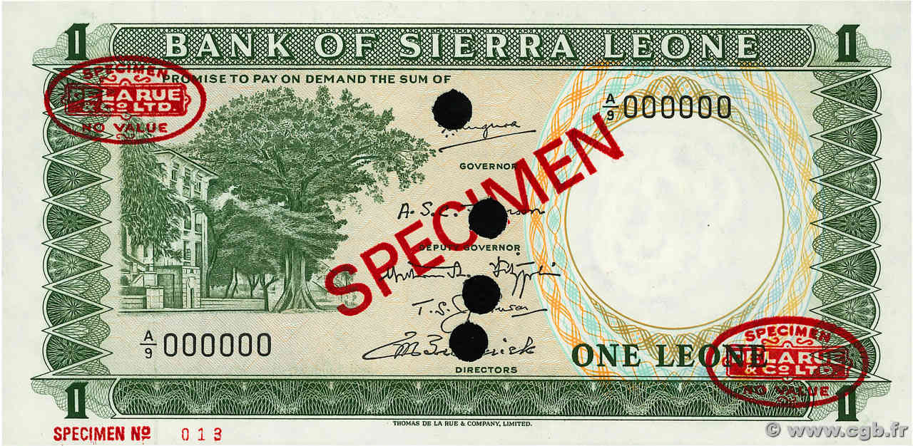 1 Leone Spécimen SIERRA LEONE  1970 P.01cs ST