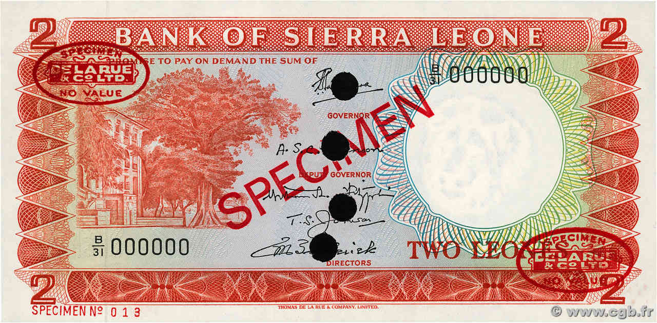 2 Leones Spécimen SIERRA LEONE  1970 P.02ds ST