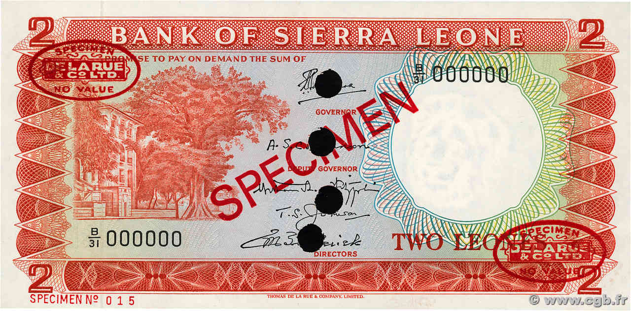 2 Leones Spécimen SIERRA LEONE  1970 P.02ds UNC